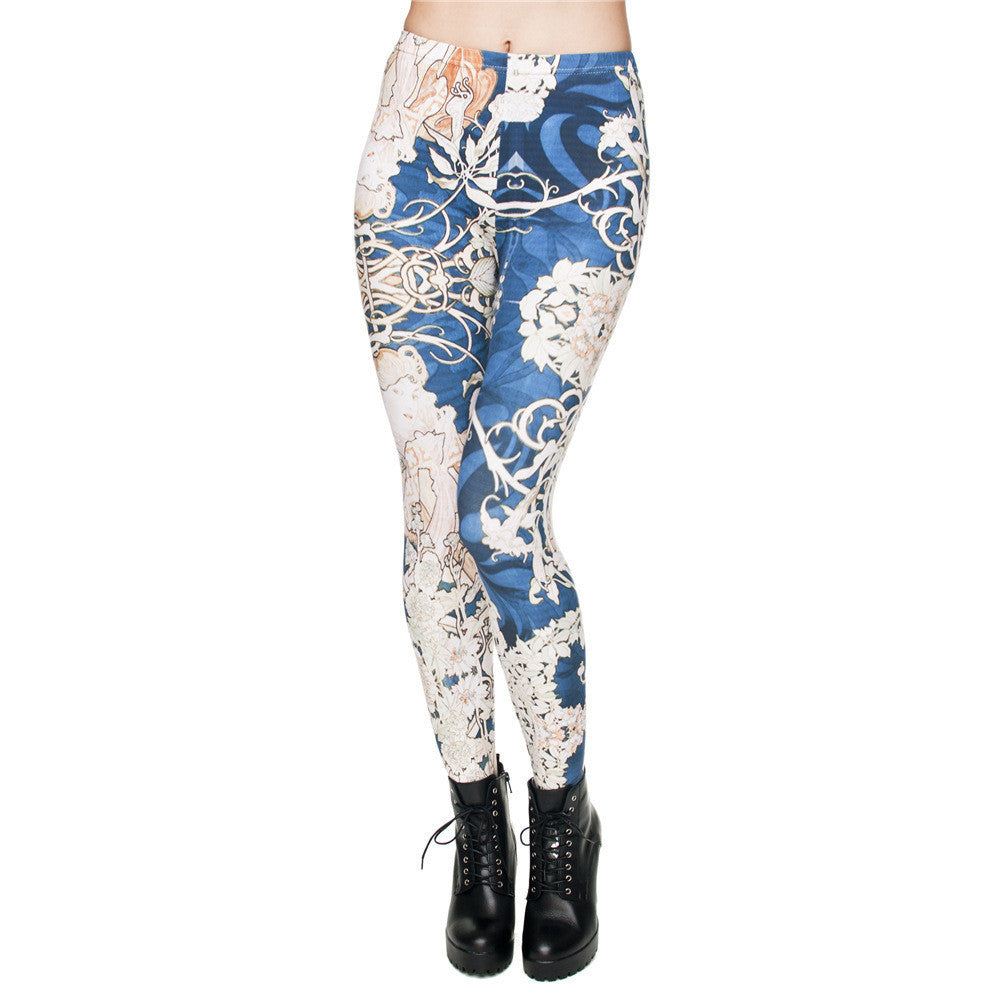 Printed cropped pants high waist leggings women