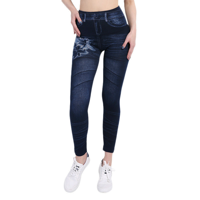 Lily Print Imitation Denim Leggings