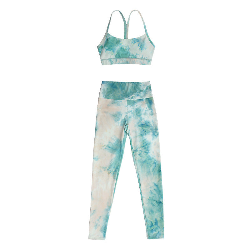 Fashionable Tie Dye Navel Bare Tight Yoga Set