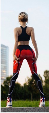 Print Leggings Women Red Black Patchwork Sporting Pants