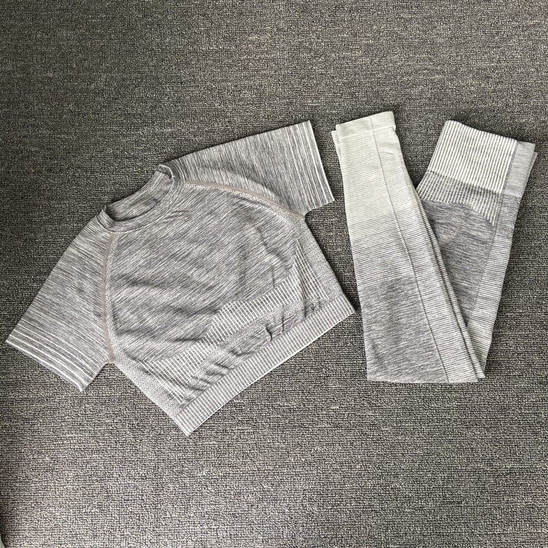 Seamless Yoga Clothing Set Knit Short Sleeves