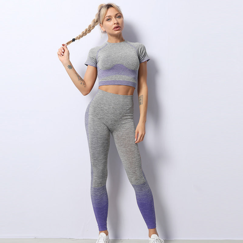 Seamless Yoga Clothing Set Knit Short Sleeves