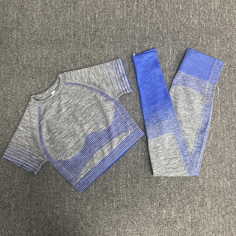 Seamless Yoga Clothing Set Knit Short Sleeves